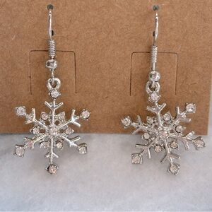 Silver Snowflake Dangle Charm‎ Earrings